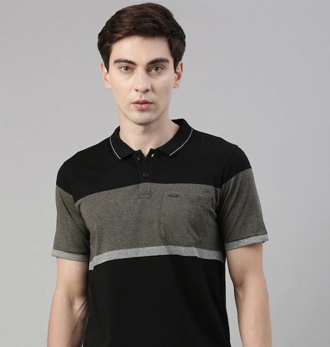 Men Colourblocked Polo Collar Organic Cotton Antimicrobial T-shirt